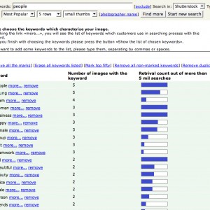 Result page; Selecting keywords, adding more and reducing to 50 or less
